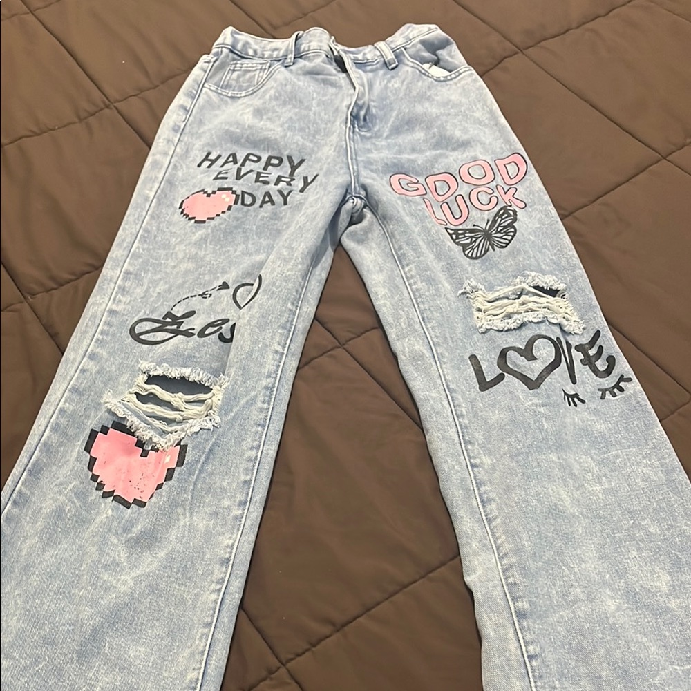 Stylish Blue Jeans with Pink Accents